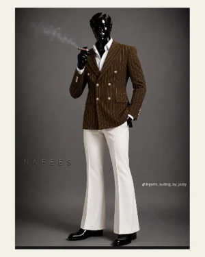 Brown Pinstripe Statement Blazer