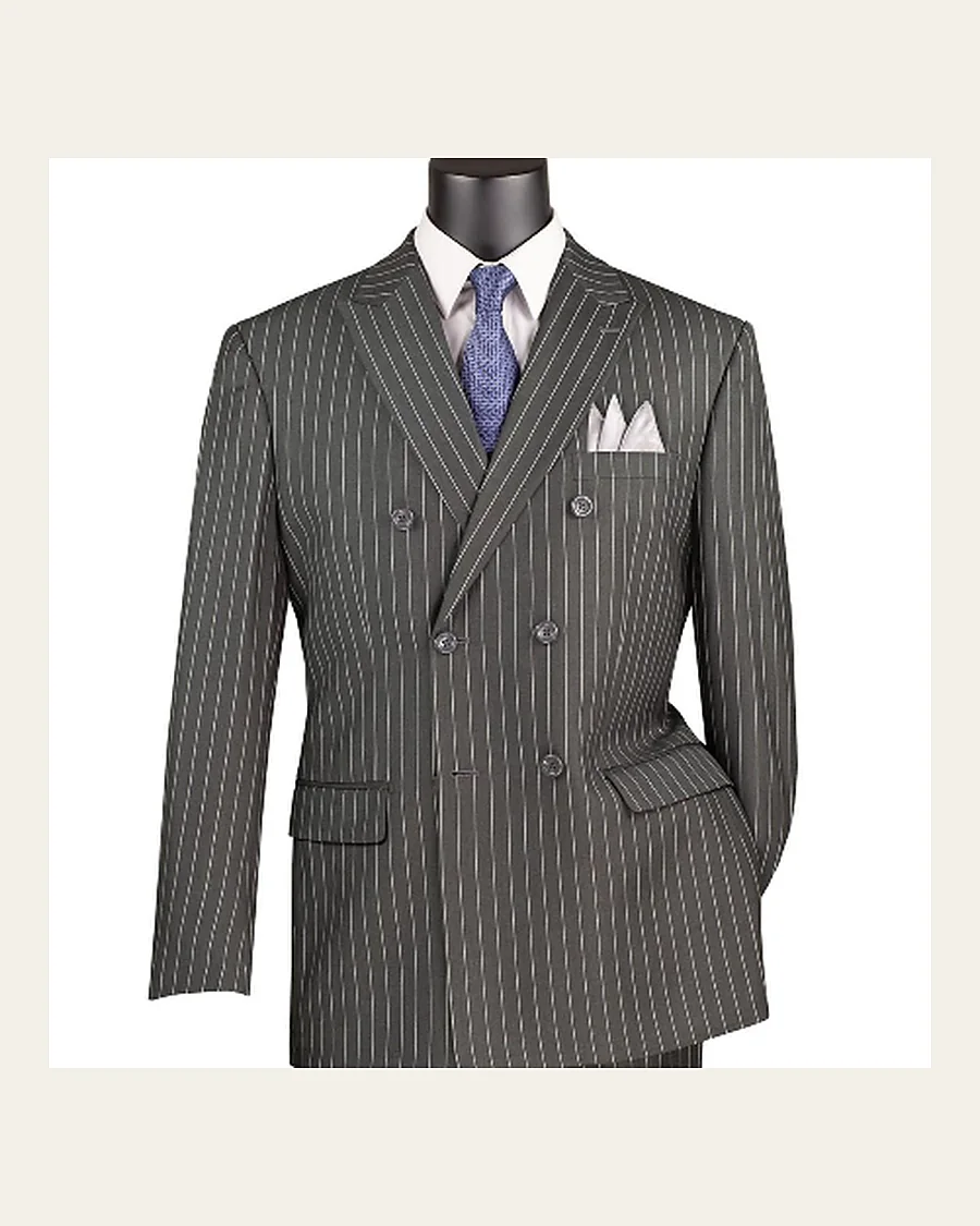 Grey Pinstripe Double-Breasted Suit